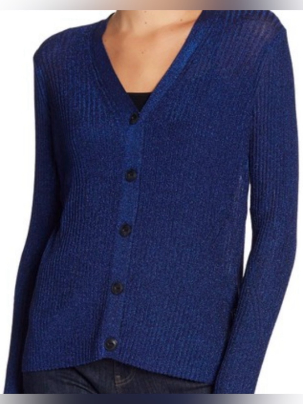 Rag & Bone Halsey Metallic Knit Cardigan navy skinny fall winter M